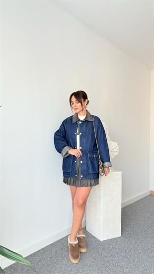 Nion Sndro Model Yaka Kadife Jean Ceket