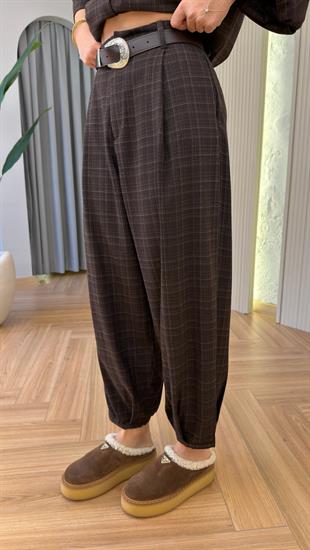 Reyna Ekose Desen Kemerli Balon Pantolon 