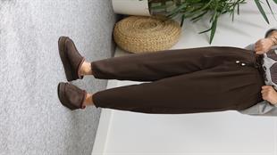 Kahve Lucka Pileli Şalvar Model Pantolon