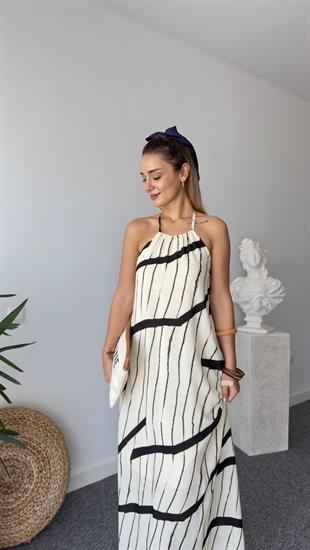 Sinda Massi Model Siyah Beyaz Çizgili Elbise 