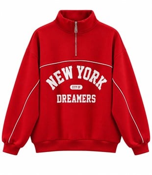 New York Yazılı Kırmızı Sweatshirt