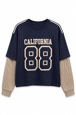 88 Nakışlı Poplin Garnili Sweatshirt