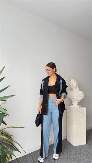 Denim Gabardin Garnili Ceket Pantolon Takım