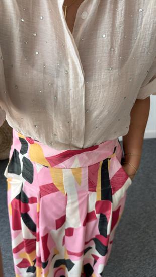 Velda Taş Detaylı Ekru Gömlek