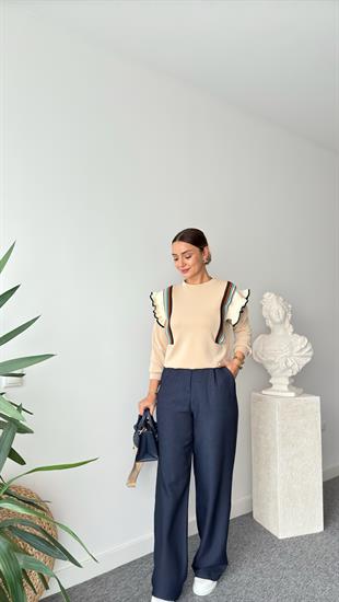 Triko Fırfır Detaylı Bej Modal Sweat