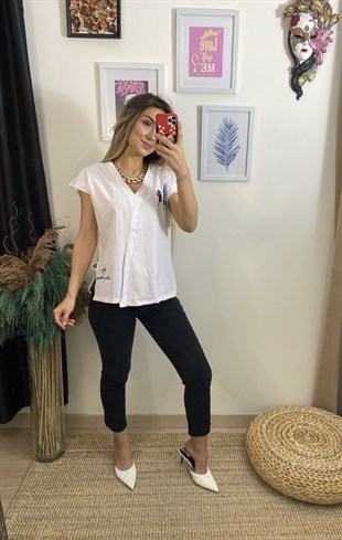 Yaprak Desen Yırtmaçlı Tshirt