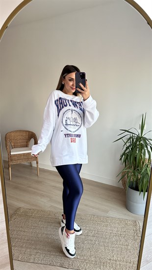 New York Baskı Şardonlu Beyaz Sweat