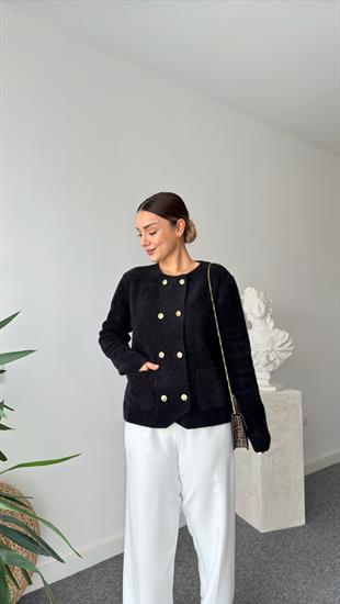 Massi Gold Düğmeli Siyah Hırka