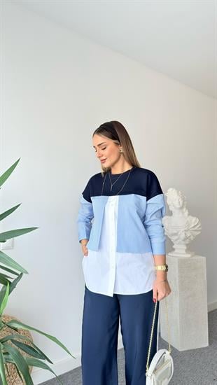 Livya Çizgili Mavi Gömlek Detaylı Sweat