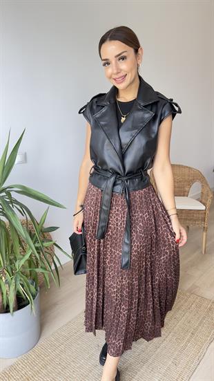Kuşaklı Zra Model Deri Yelek