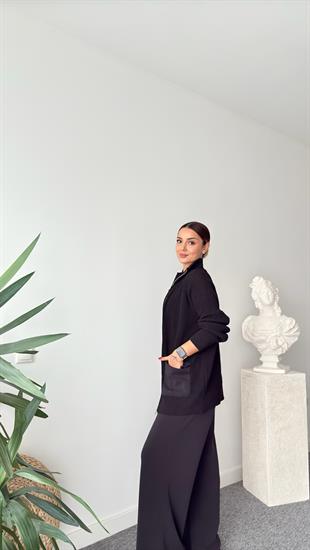 Siyah Triko Modal Mixli Tasarım Takım
