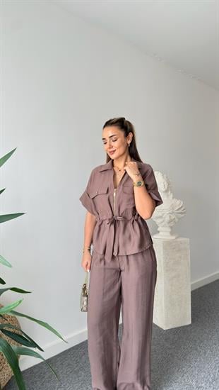 Kahve Resa Gold Fermuarlı Tensel Takım