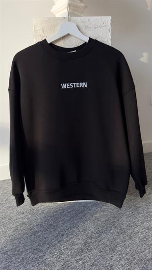 Liver Sırt İşlemeli Siyah Sweatshirt