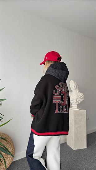 Eddy Yazılı Kapitone Kapüşonlu Siyah Sweatshirt