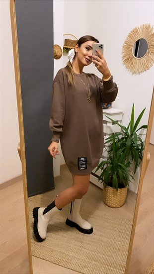 Acı Kahve Şardonlu Basic Elbise