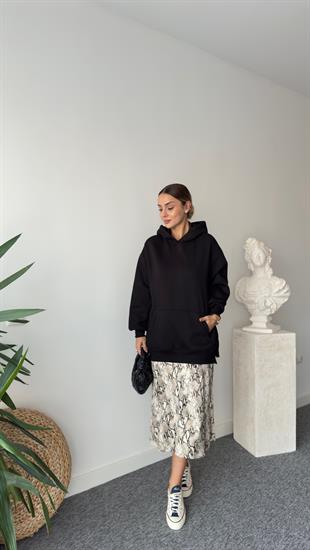 Fendy Yanlar Fermuarlı Salaş Siyah Sweatshirt