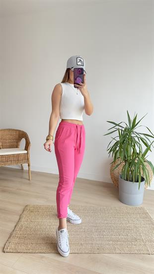 Pembe Paçası Püsküllü Gabardin Pantolon