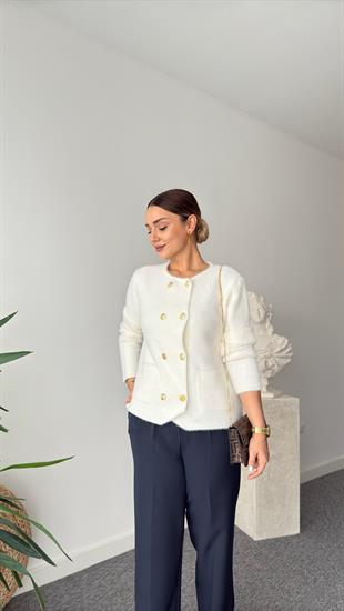 Massi Gold Düğmeli Ekru Hırka 