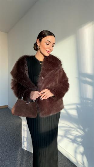 Şal Yaka İçi Astarlı Kahve Kürk