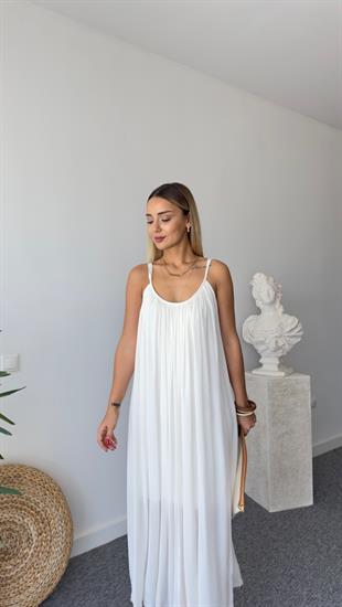 Pamuklu Astarlı Beyaz  Maxi Elbise Beyaz