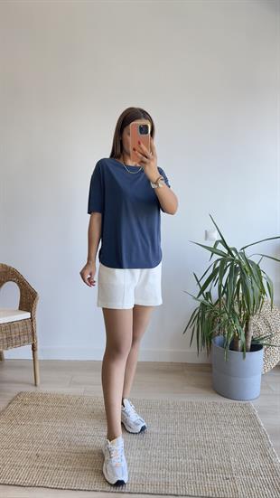 Lacivert Oys Lazer Kesim Tshirt