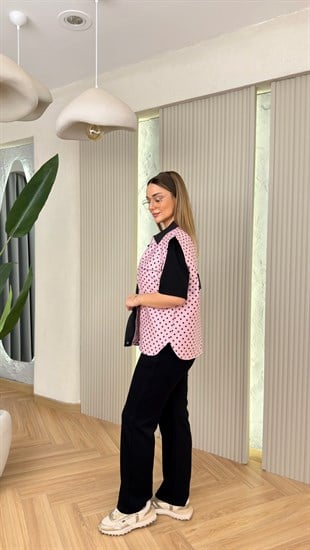 Pembe Semido Puantiye Yelek Üçlü Takım