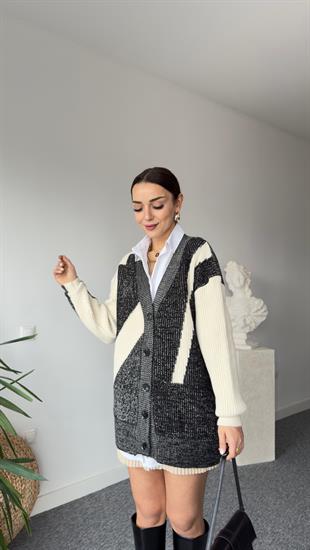 Waist Zikzaklı Triko Hırka