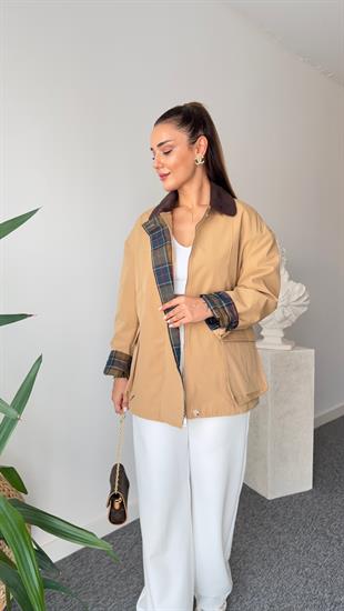 Camel Luba Premium Yaka Kadife Ceket