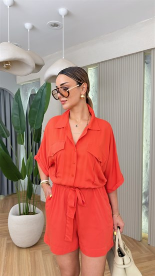 Kırmızı Serlina Tensel Şortlu Tulum