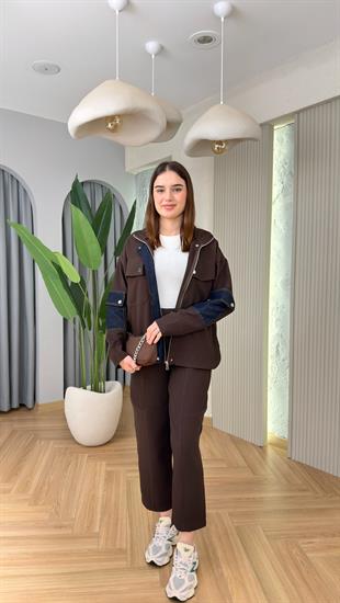 Kahve Batie Kot Garnili Tasarım Takım