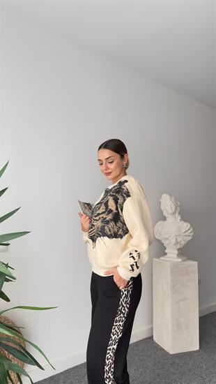 Cristo Kaplan Baskılı Bej Sweatshirt