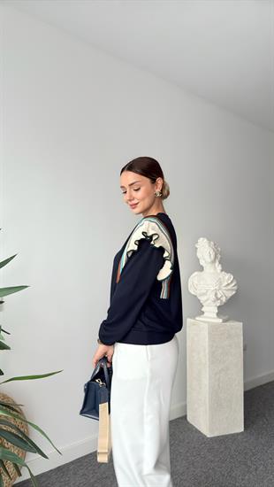 Triko Fırfır Detaylı Lacivert Modal Sweat