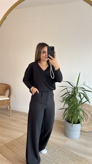 V Yaka Siyah Basic Bluz