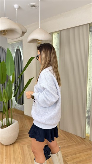 Lesar Nakış Yazılı Gri Sweatshirt