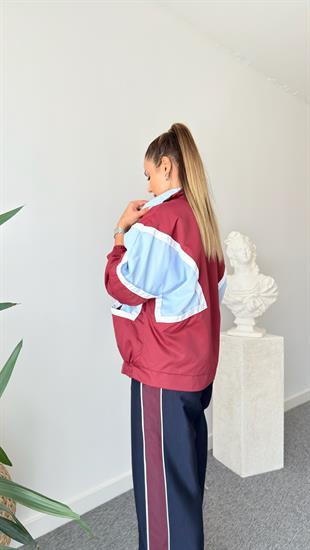 Bordo Ceare Blok Renkli Oversize Ceket