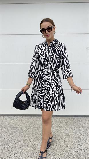 Peris Zebra Desen Gömlek Elbise 