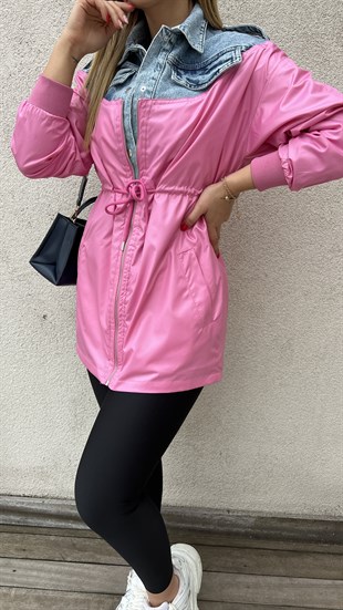 Kot Garnili Pembe Tasarım Trençkot