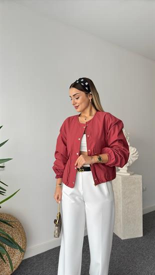 Pat Düğme Detaylı Zra Model Bordo Paraşüt Ceket