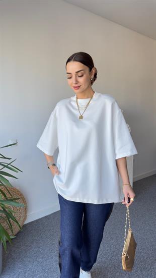 Vatkalı Premıum Beyaz Basic Tshirt