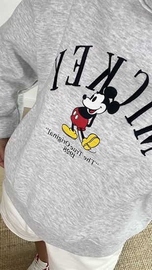 Mickey İşlemeli Gri Sweatshirt