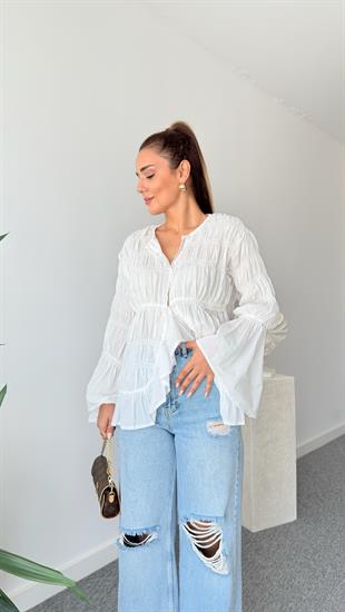 Beyaz Grose Gipeli Gömlek