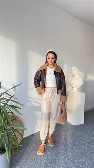 Bel Lastikli Tw Model Bej Deri Pantolon