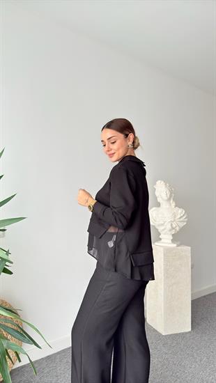 Şifon Gömlek Detaylı Siyah Modal Sweat