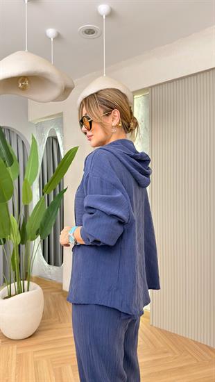 Lacivert Wave Kapüşonlu Takım