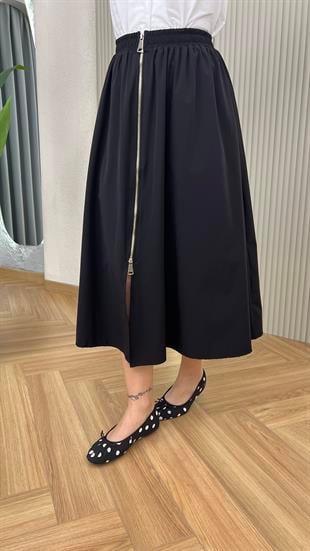 Siyah Quqa Fermuarlı Muadil Etek