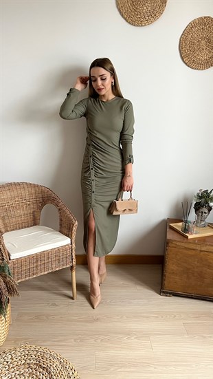 Zara Model Haki Drape Elbise