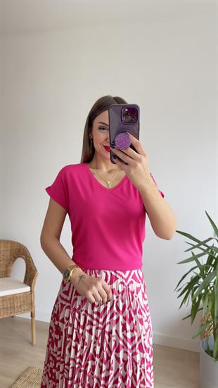 Viskon V Yaka Pembe Basic
