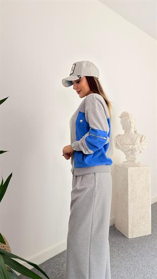 Mavi Yan Paraşütlü Gri Sweatshirt