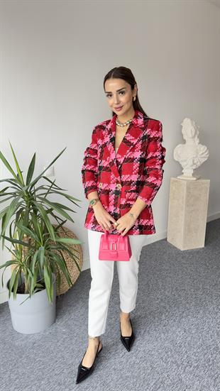 Kırmızı Pembe Renk Geçişli Blazer Ceket