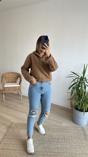 Kanguru Cep Kahve Teddy Sweat